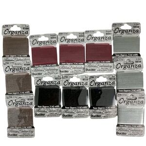 Bucilla organza silk ribbon in gray red black & brown - crafting supplies